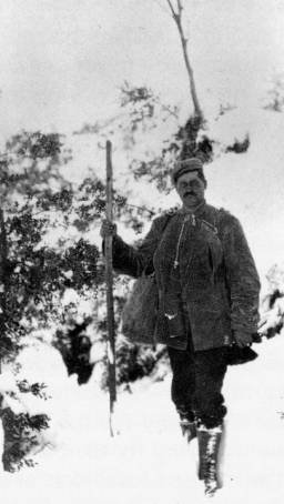 Captain Mueller on a snowy trail, March 23, 1909