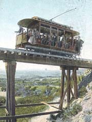 open observation car on trestle bridge in Rubio Canyon